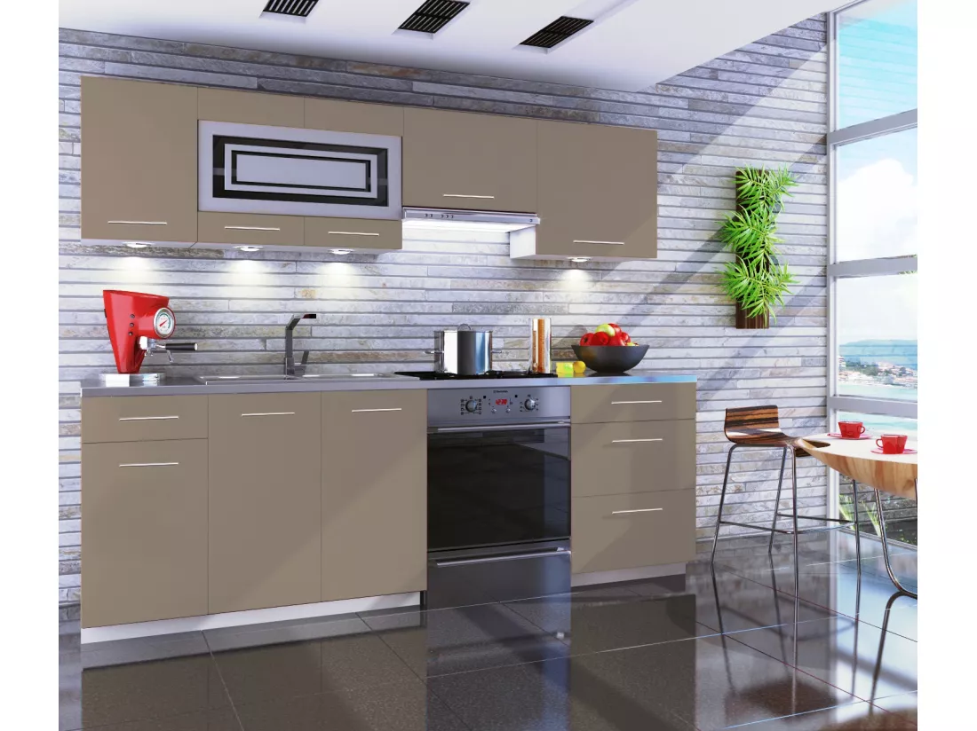 Cuisine GIOVANNA 7 éléments - taupe mat 2m40 - grand casserolier