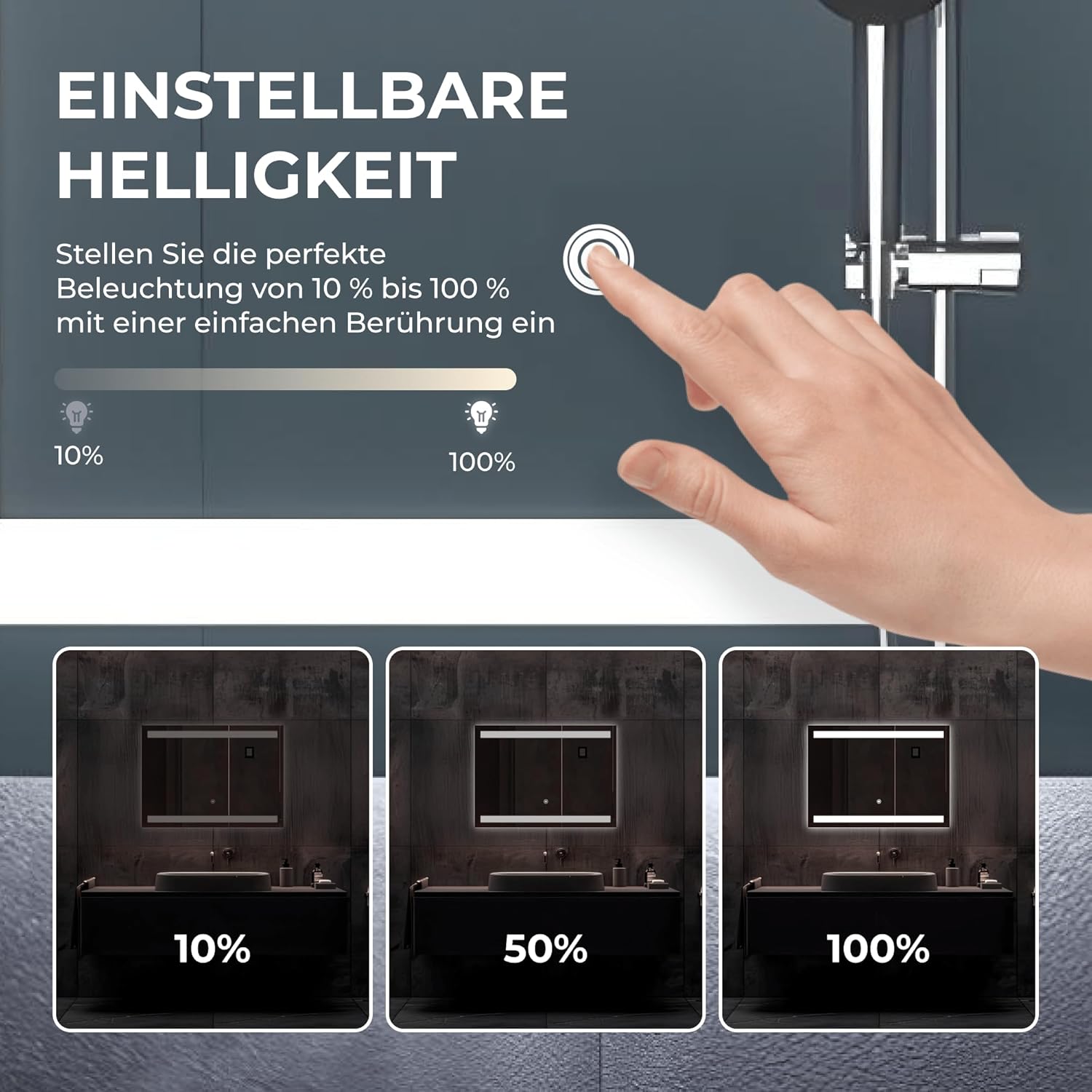 BR Bringer LED Badspiegel - 70x50 cm - Badezimmerspiegel mit Beleuchtung und Anti-Beschlag Funktion - Dimmbar, Energiesparend, 3 Lichtfarben, Touch-Schalter und Speicherfunktion (Modell: BRS106)