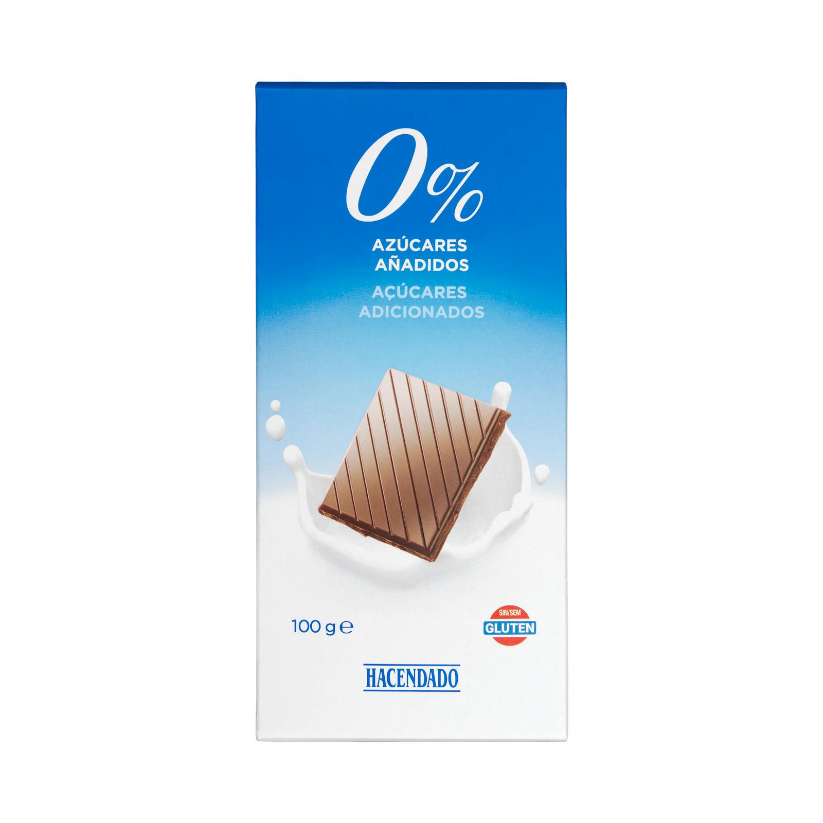 Chocolat au lait extra-fin Hacendado avec 0% de sucres ajoutés