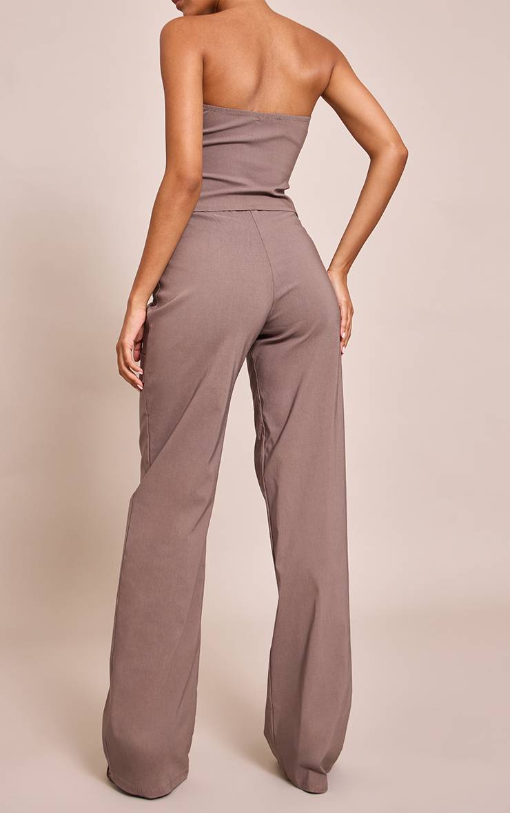 Deep Taupe Pantalon Droit En Tissu Stretch Tissé