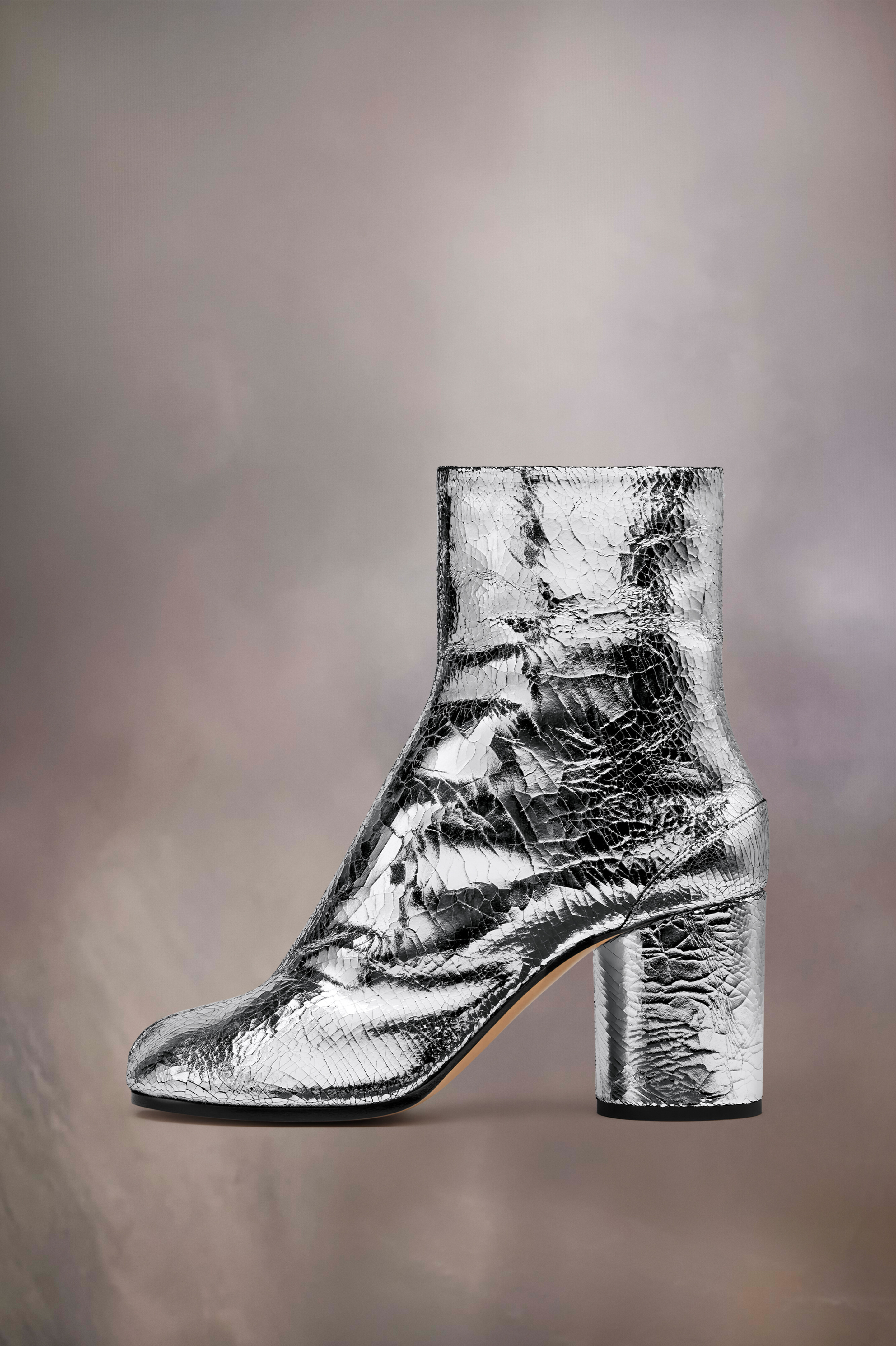 Tabi Mirror Boots Argenté à Talon Bloc Argenté