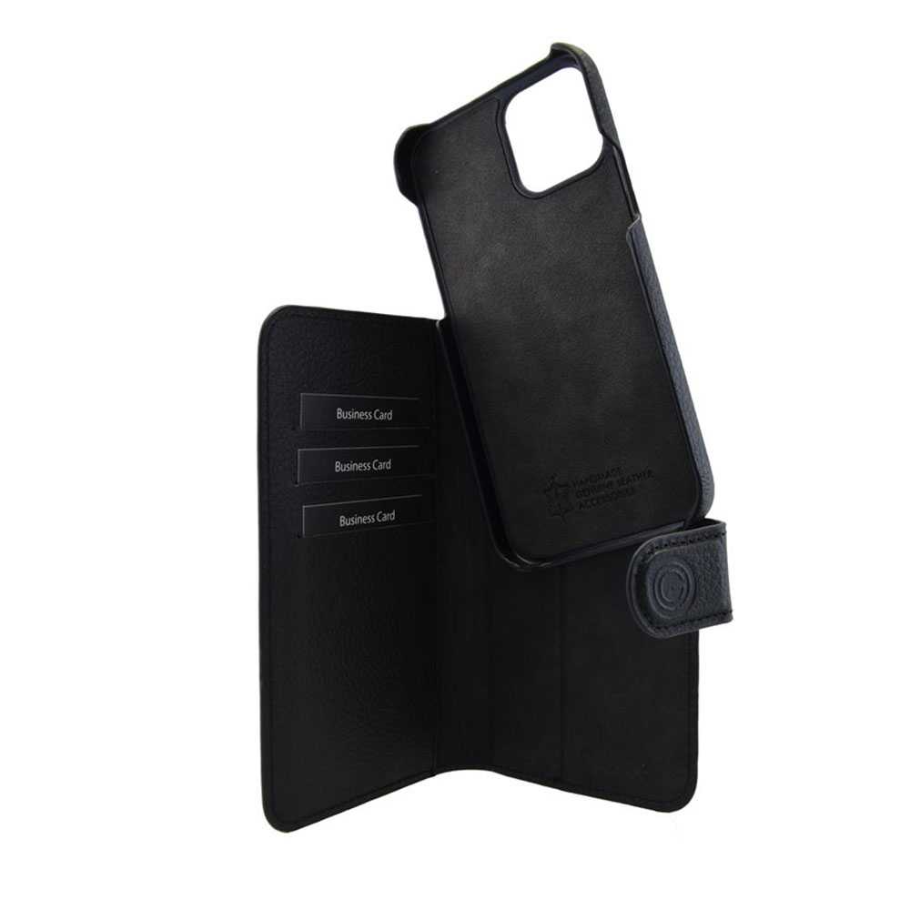 2in1 iPhone 12 / iPhone 12 Pro Echtleder Magnet Wallet Case Tasche Flip Cover (JOSSIP12_6.1-M01) - Schwarz