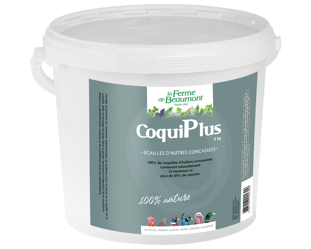 Coquiplus 6 kg • coquilles d'huîtres concassées pour poules • apport en calcium naturel pour renforcer les oeufs
