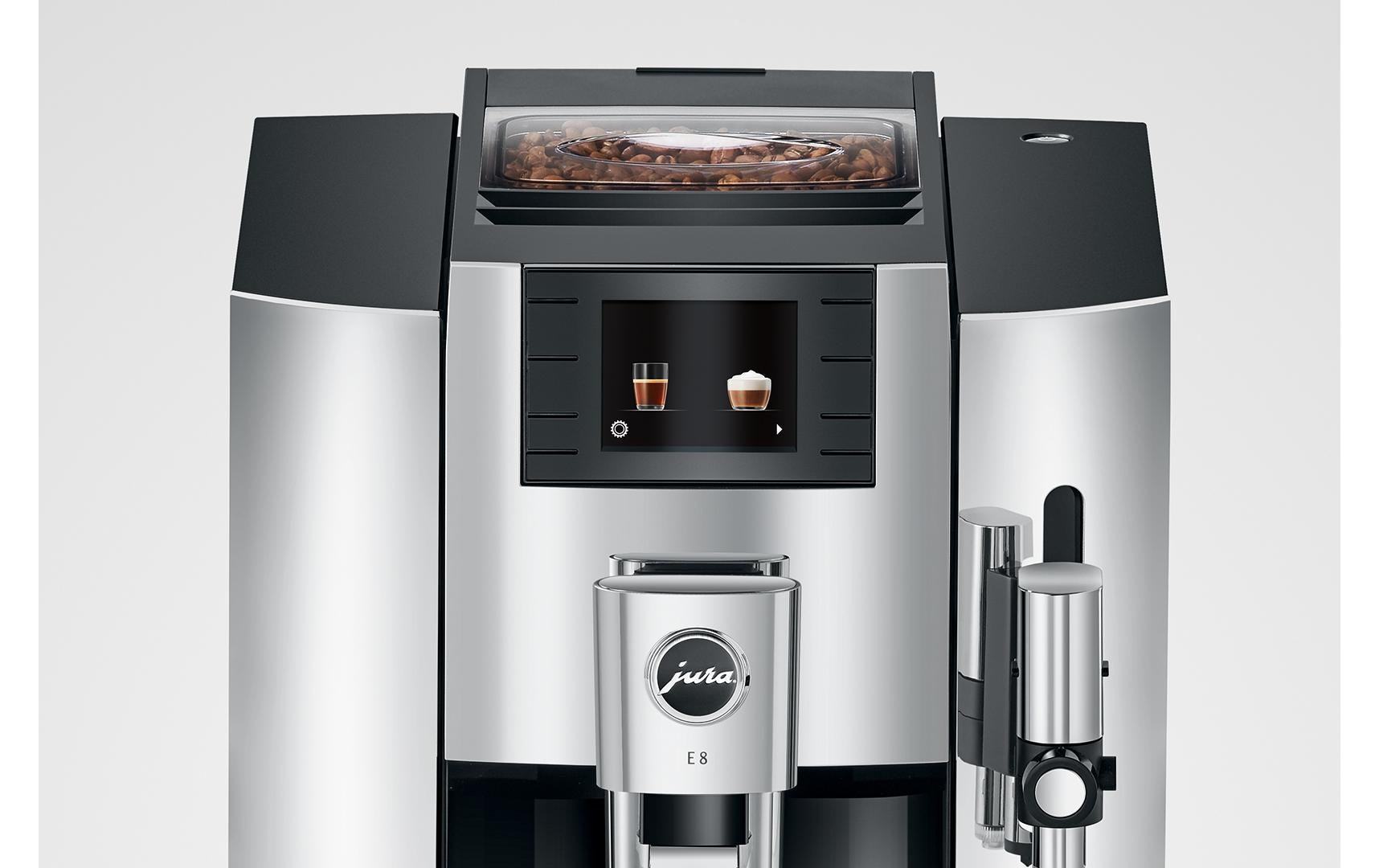 Kaffeevollautomat E8 Chrom (SB)<br>Zweitassen-Vollautomat mit «Extra Shot»-Zusatzfunktion