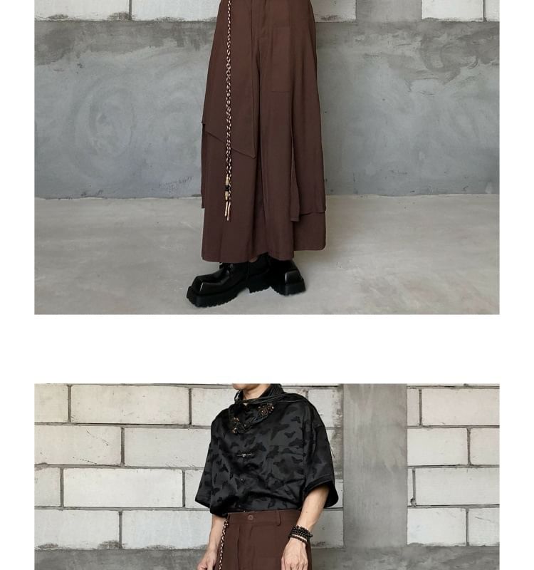 Cowpow - Hoge taille gelaagde effen wijde broek