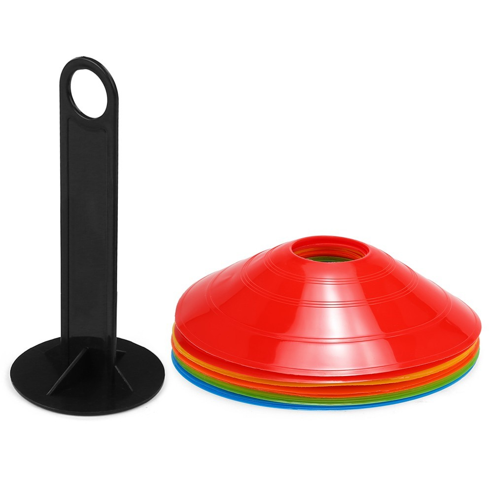 (15er Set) Trainings Pylone Sport Feldmarkierungs Hütchen Kegel mit Halterung - Bunt