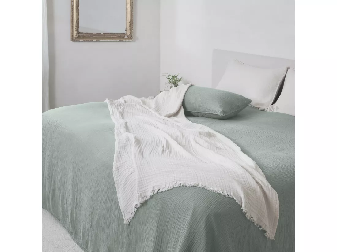 Couvre-lit 260x240 cm coton collection PAROS vert lichen
