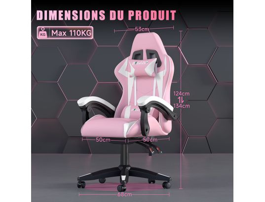 RATTANTREE - Fauteuil de bureau Chaise gaming en cuir pu rose