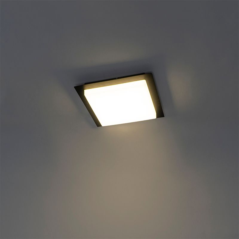 Moderne plafondlamp zwart vierkant incl. LED IP44 - Lys