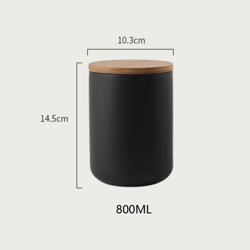 (800ml) Keramik Vorrats Dose Aufbewahrungs Behälter inkl. Bambus Deckel - Schwarz