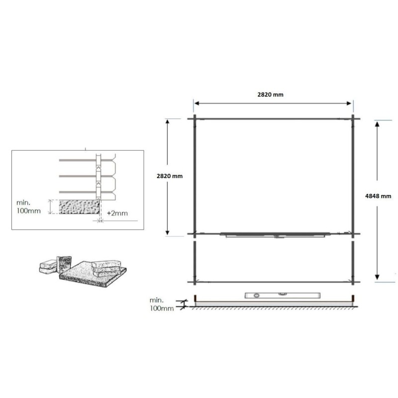 Abri de jardin en bois - 3x3 m - 15 m2 + terrasse avec balustrade et avant-toit en bois - traité