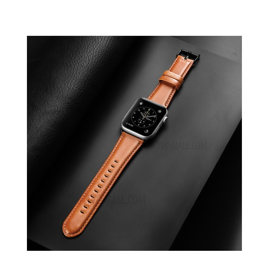 Apple Watch (42/41/40/38 mm) Ersatz Echtleder Armband (Gelenkumfang 155-215 mm) - Hellbraun