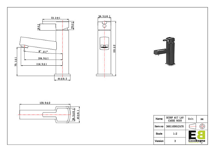 Mitigeur lave mains noir Essebagno Scoop