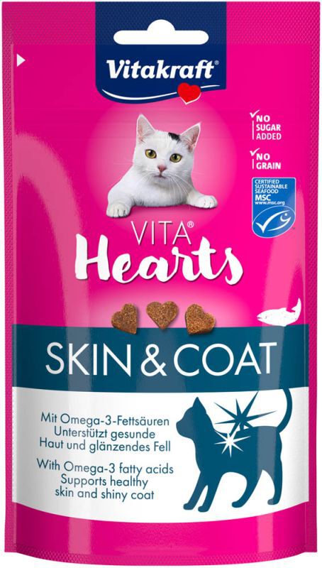 Vitakraft Vita Hearts Huid&Vacht - Kattensnack - 40 Gram - zalm