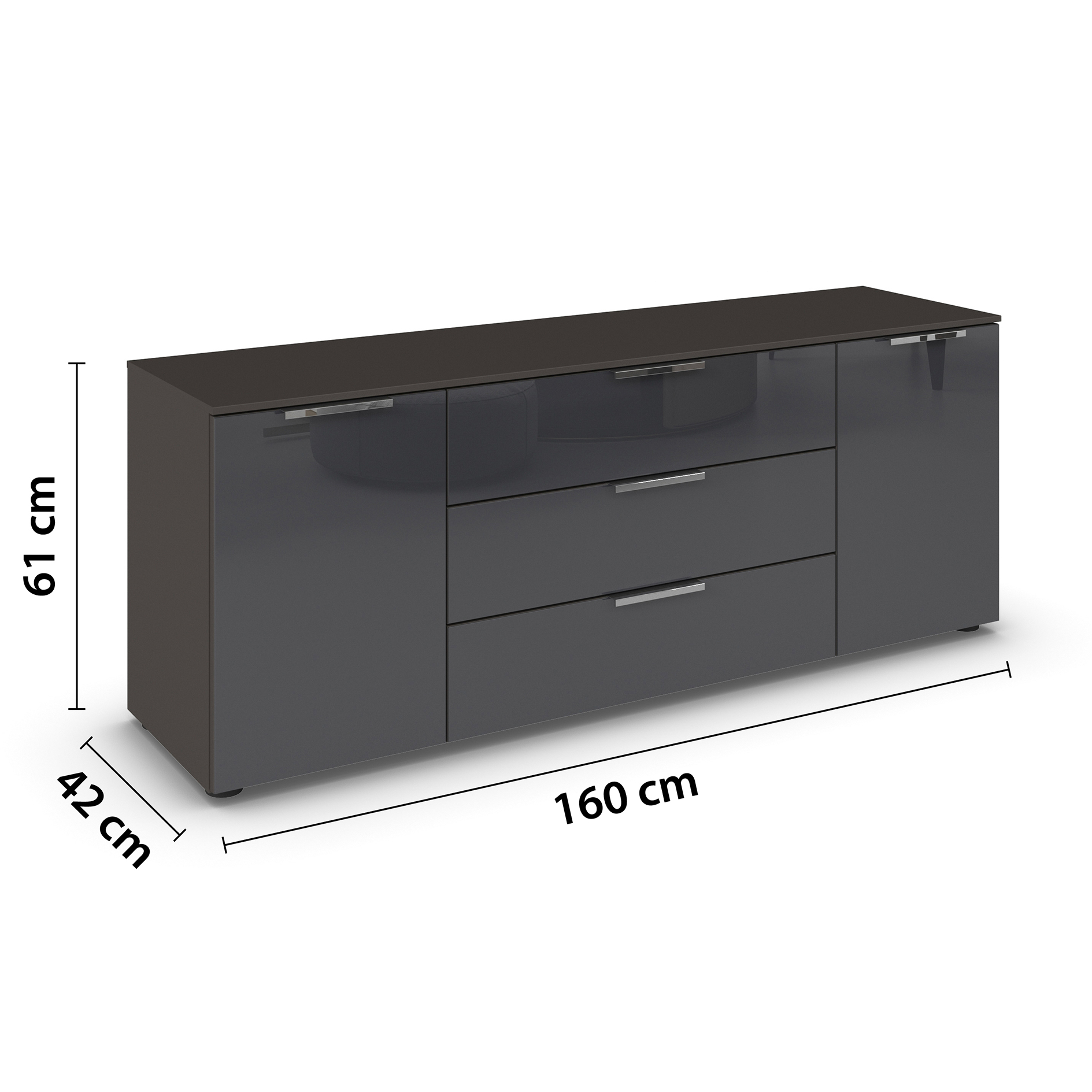 Lowboard - graphit-Basalt - Glasfront - 160 cm