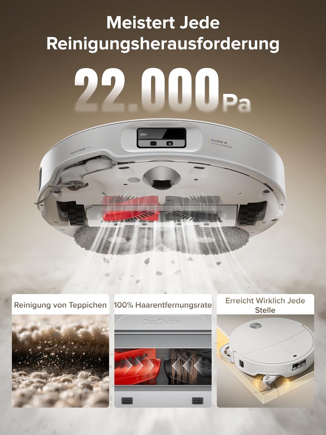 roborock Qrevo CurvX Saugroboter mit Wischfunktion&anhebbarem Wischmopp, 22.000Pa Saugkraft, 7,98 Ultra-Slim Design, Dual Anti-Tangle-System, Reactive Al-Hinderniserkennung (Weiß)