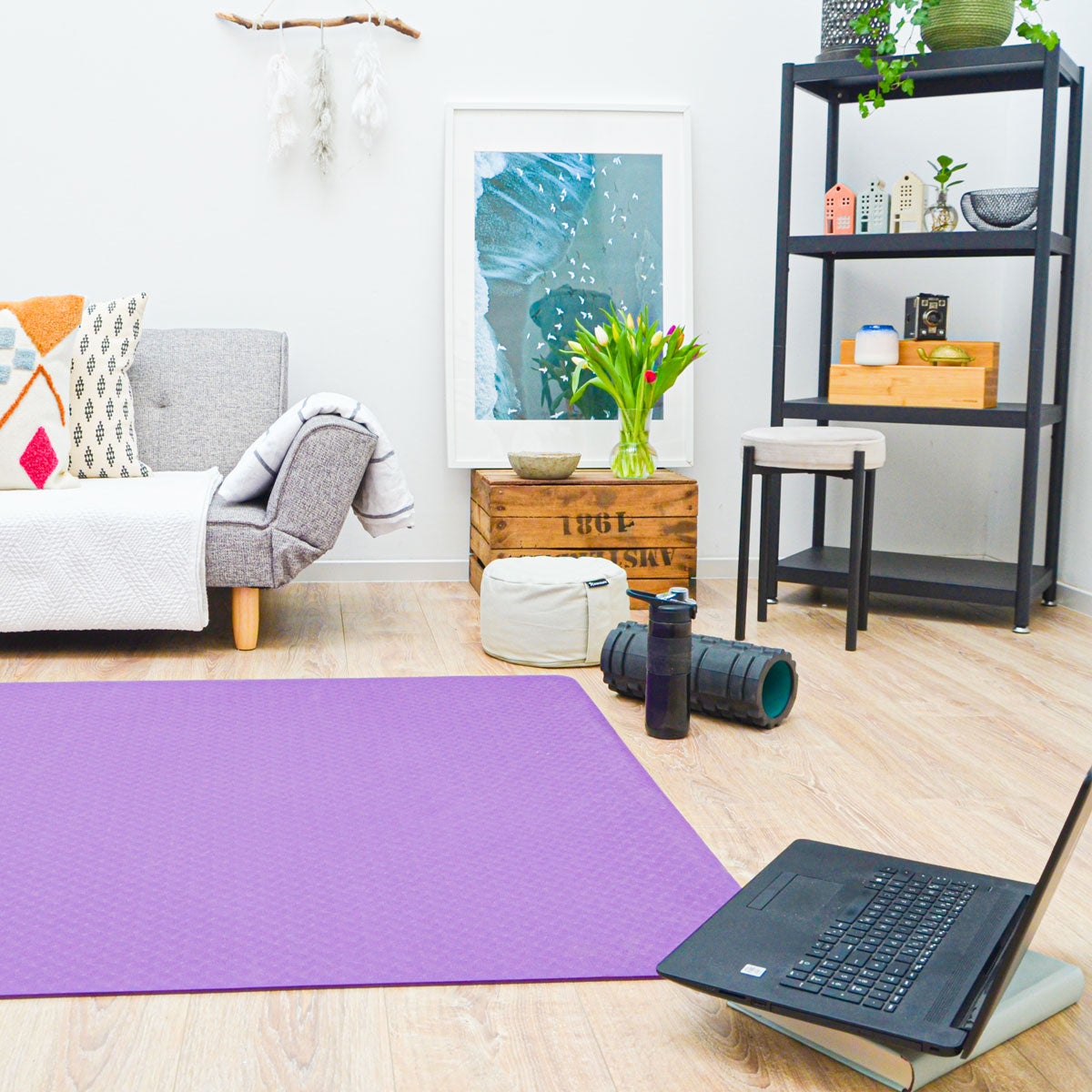 200x116 XXL Fitnessmat - Antislip - 6 mm Extra Brede Yogamat Aubergine
