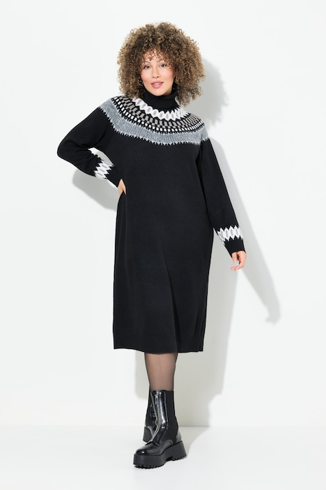 Strickkleid, Norwegermuster, Rollkragen, Langarm