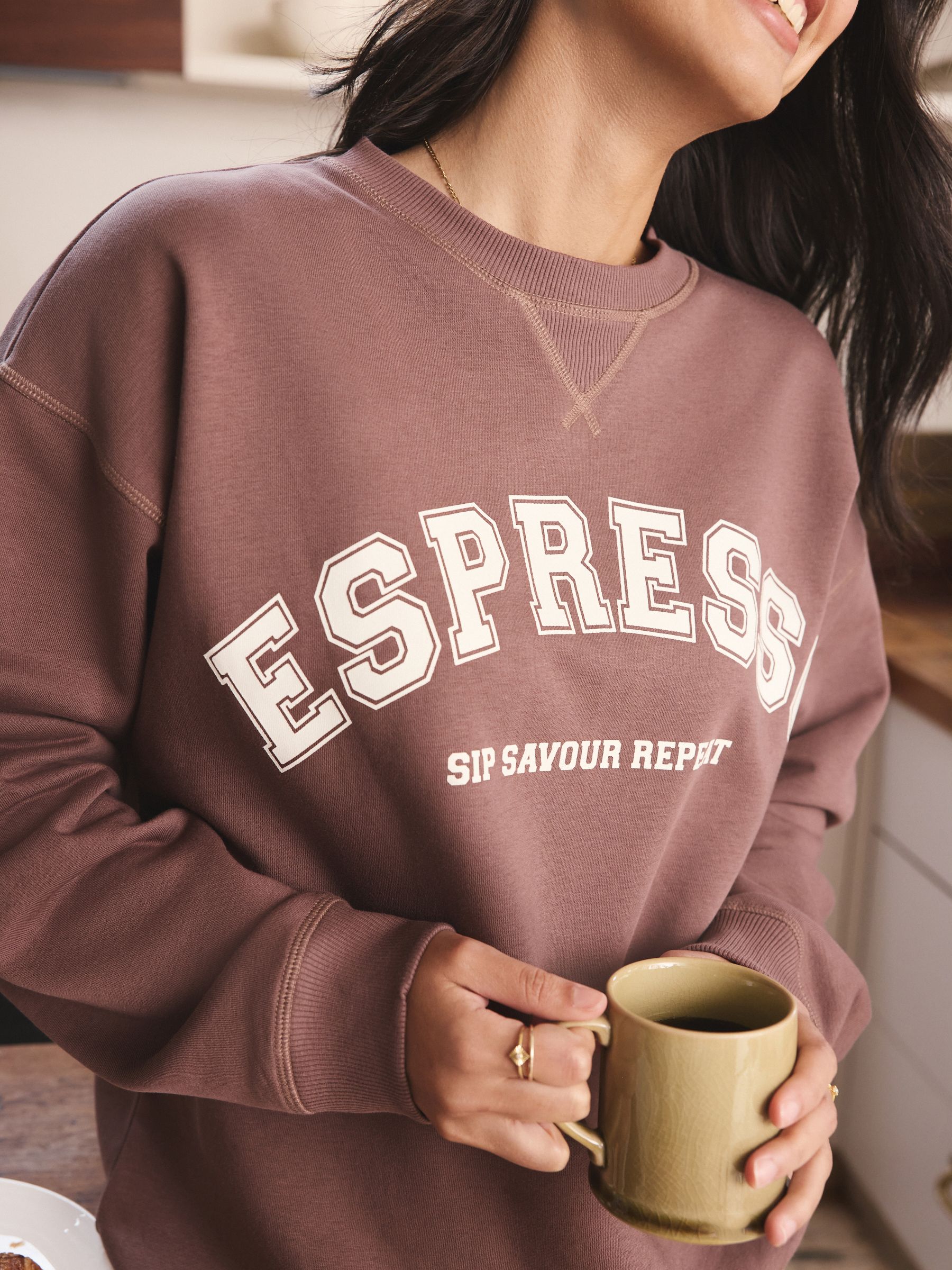 Espresso-bruin - Pyjama van sweatshirt en flanel