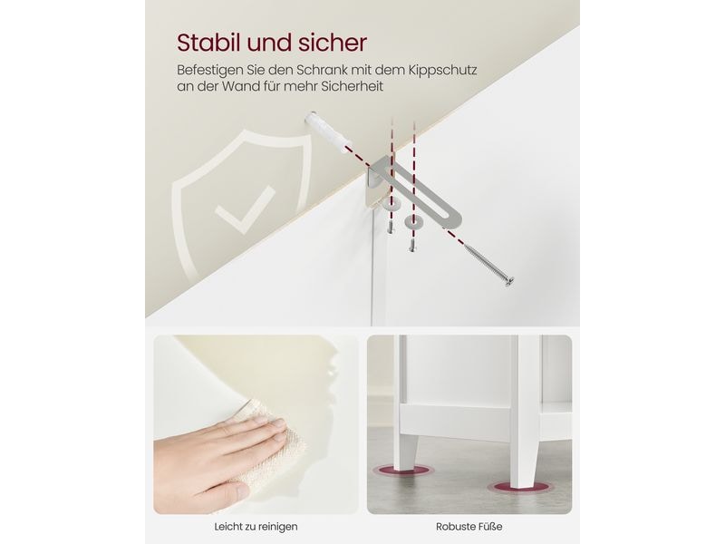VASAGLE Badezimmer-Schrank 30 x 80 cm, Weiss Schrank für das Badezimmer mit 2 Schubladen und 2 Körben