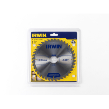 Irwin cirkelzaagblad Ø190 mm. Inclusief reduceerringen waardoor geschikt voor asgat 16, 20 en 30 mm, vertanding 40T