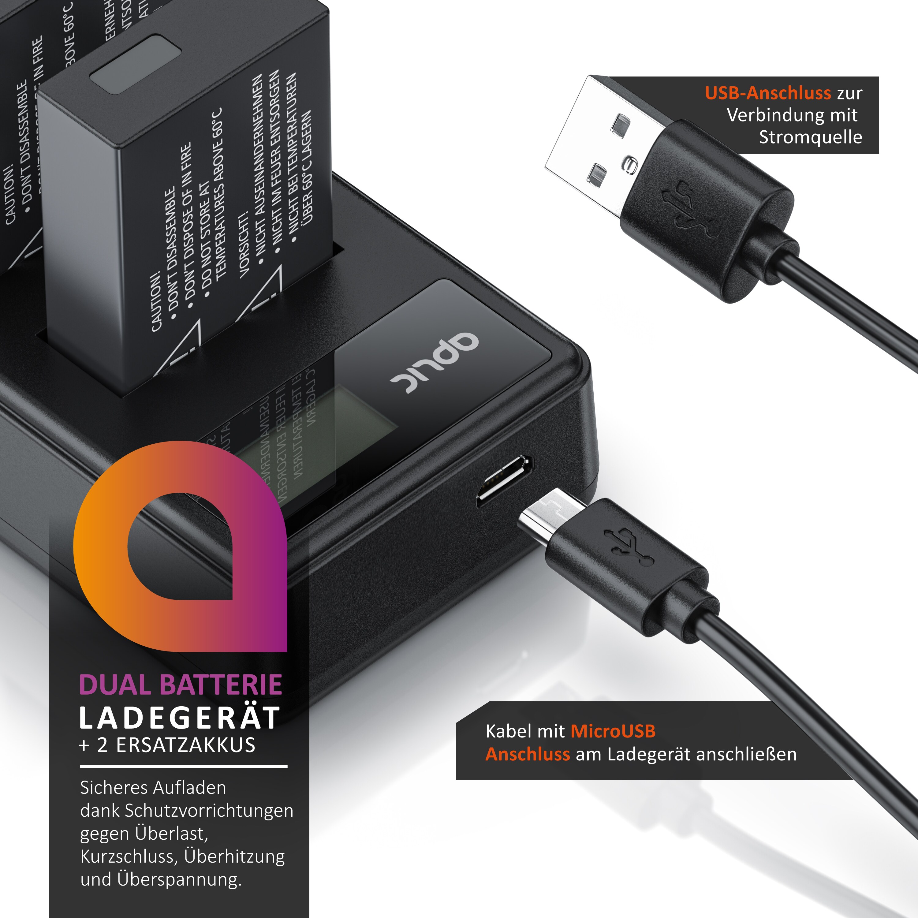 Aplic Akkuladegerät Set inkl. 2 Akkus - Kamera Akku Ladegerät kompatibel mit Canon LP-E17-1100mAh - Ladestrom 600 mAh - 7,2 V