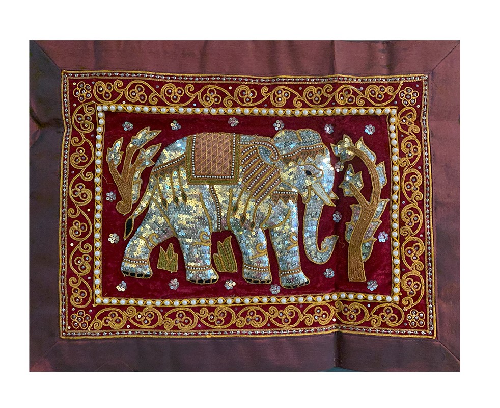 Textil-Wandbild 'Elefant', rot, multicolor, H 52 cm, B 68 cm von fischer's lagerhaus