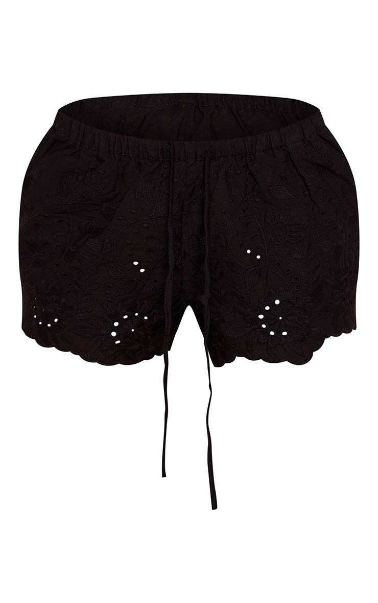 Noir Short En Coton Broderie Anglaise Avec Cordon De Serrage