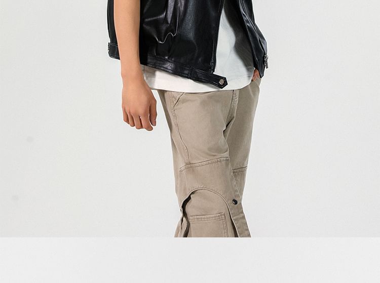Omozando - Effen imitatieleren bikervest met rits