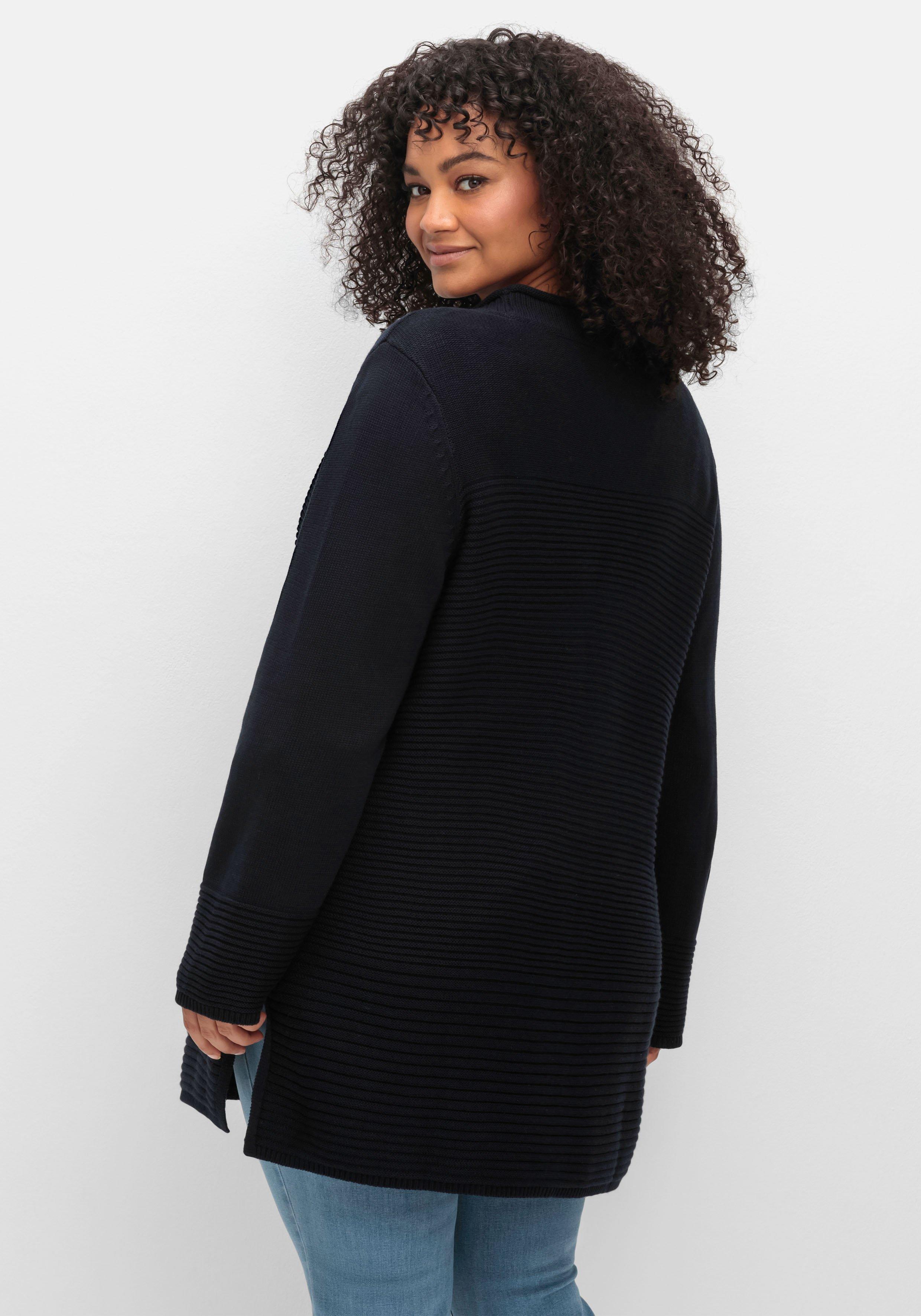 Longstrickjacke im Strukturmix, mit V-Ausschnitt