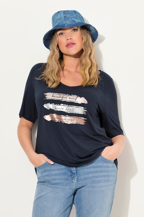 T-Shirt, Metallic-Druck, Slim, V-Ausschnitt, Halbarm