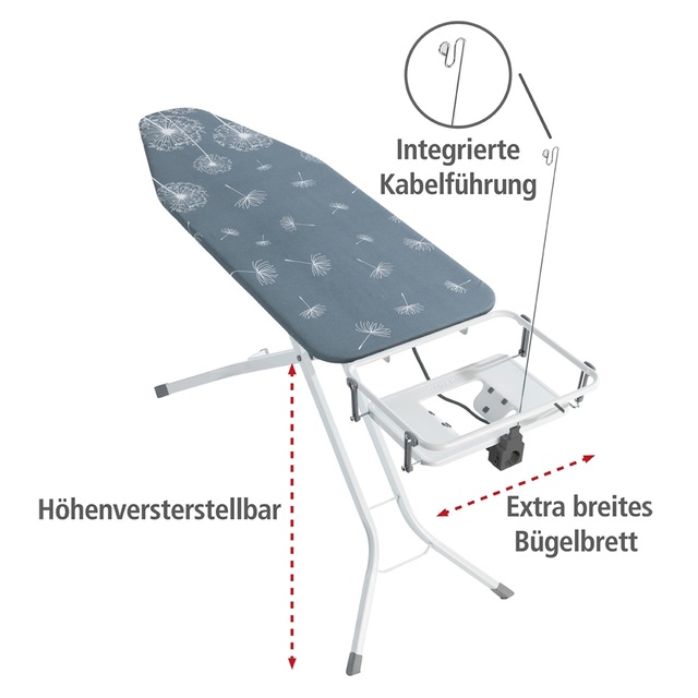WENKO Bügelbrett »Modell Professional« Bügelfläche 130 cmx48 cm höhenverstellbarer Bügeltisch mit Kabelführung und Steckdose