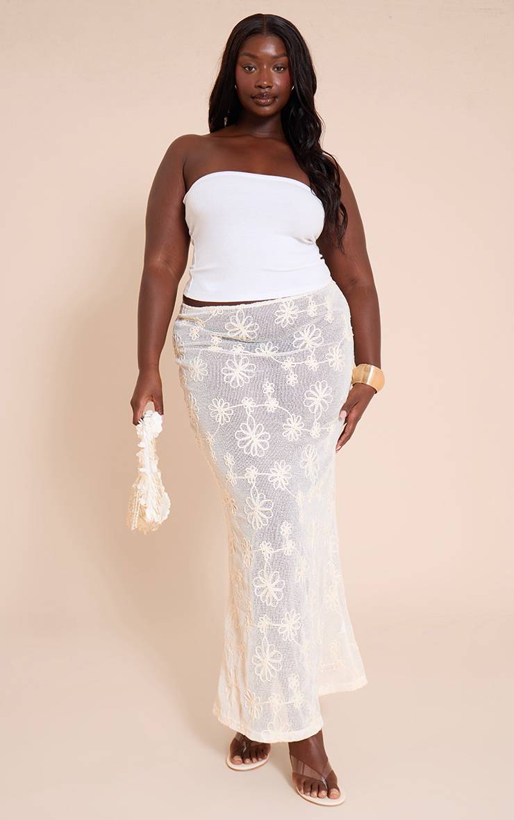Beige Jupe Longue Transparente Grande Taille Avec Détails Floraux