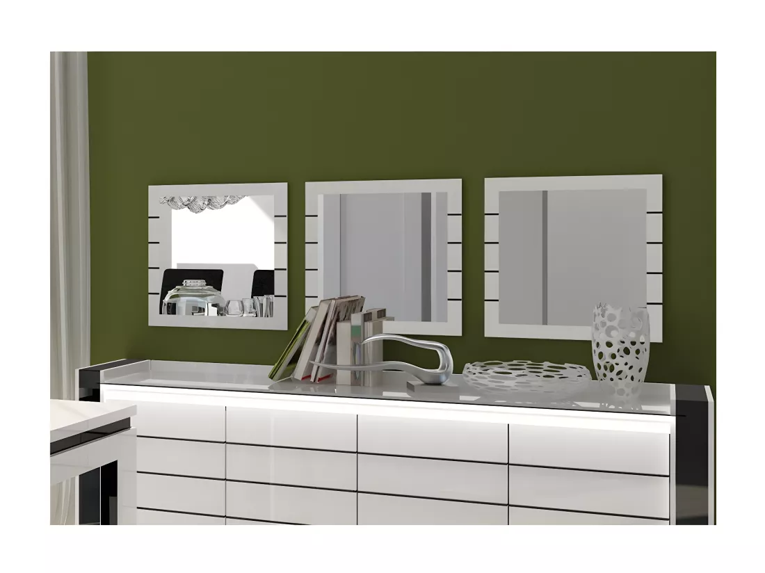 Lot de 3 miroirs carré LINA blanc et noir brillant – 60 cm