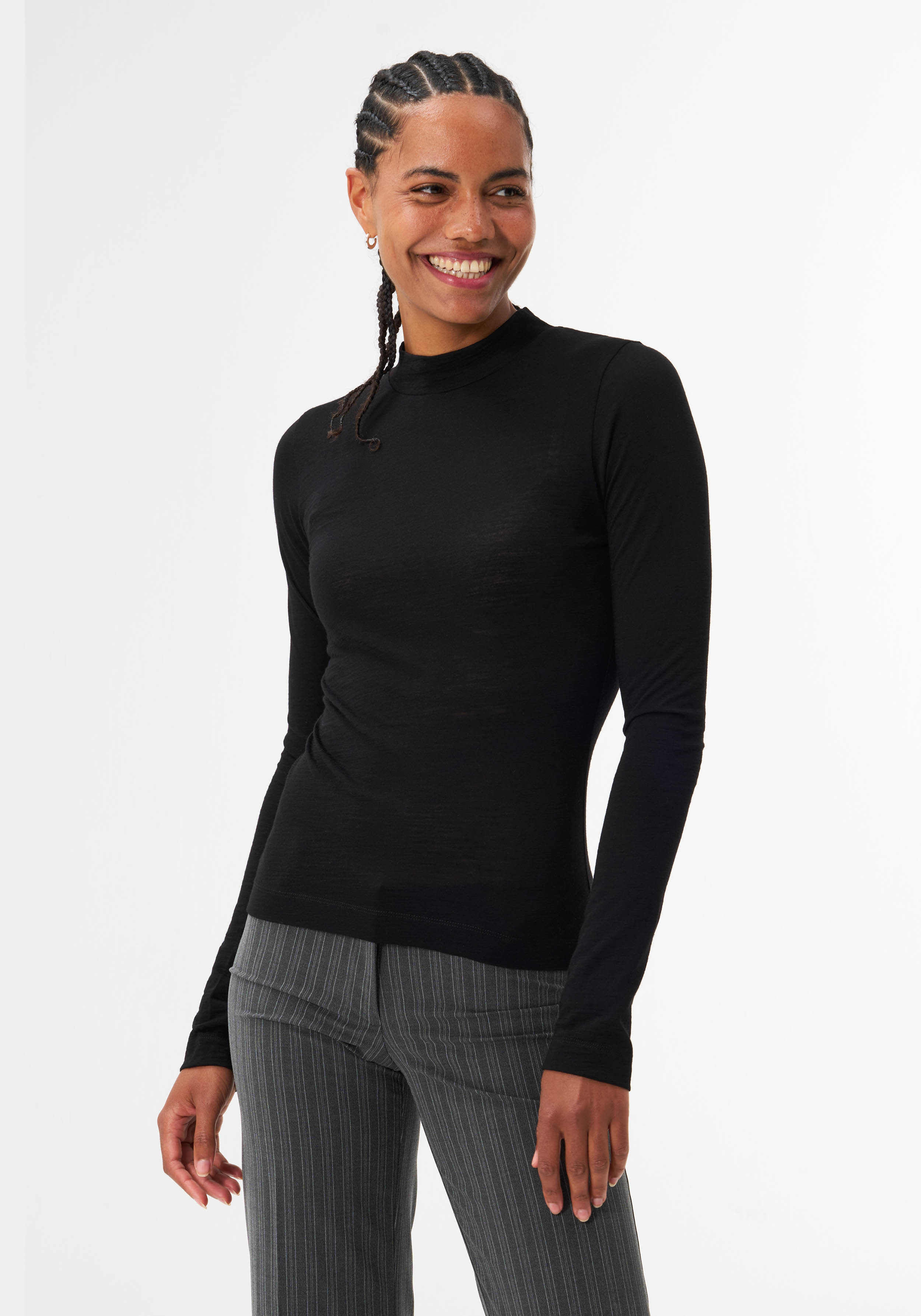 Pinqponq Longsleeve Mockneck Merino Women Sheep Black