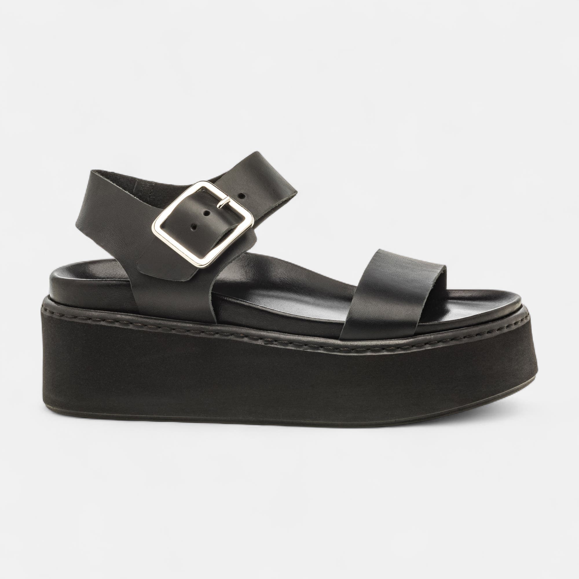 Sandales à talon compensé Femme en cuir noir