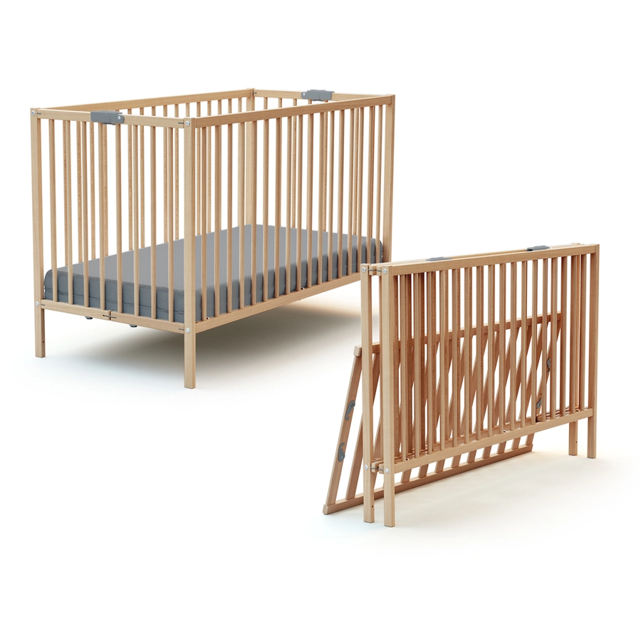 WEBABY Babybett klappbar natur lackiert 60 x 120 cm