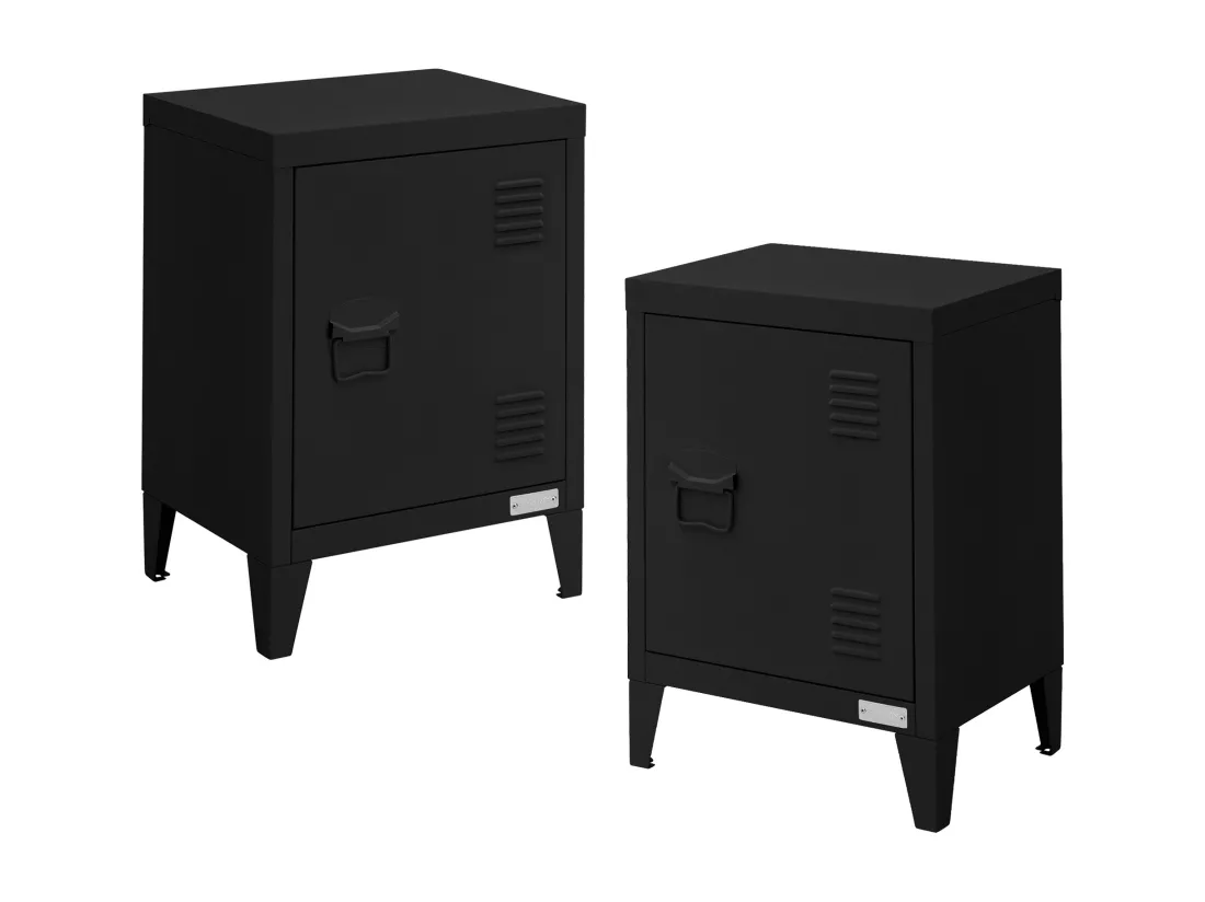 Lot 2x armoire de classement noir en acier 40x30x57,5cm table de chevet stockage