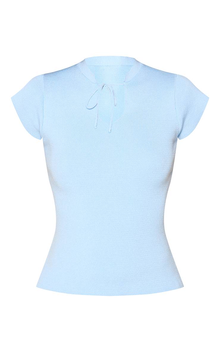 Bleu Layette Haut En Maille Col Mandarin Avec Découpe Goutte D'eau