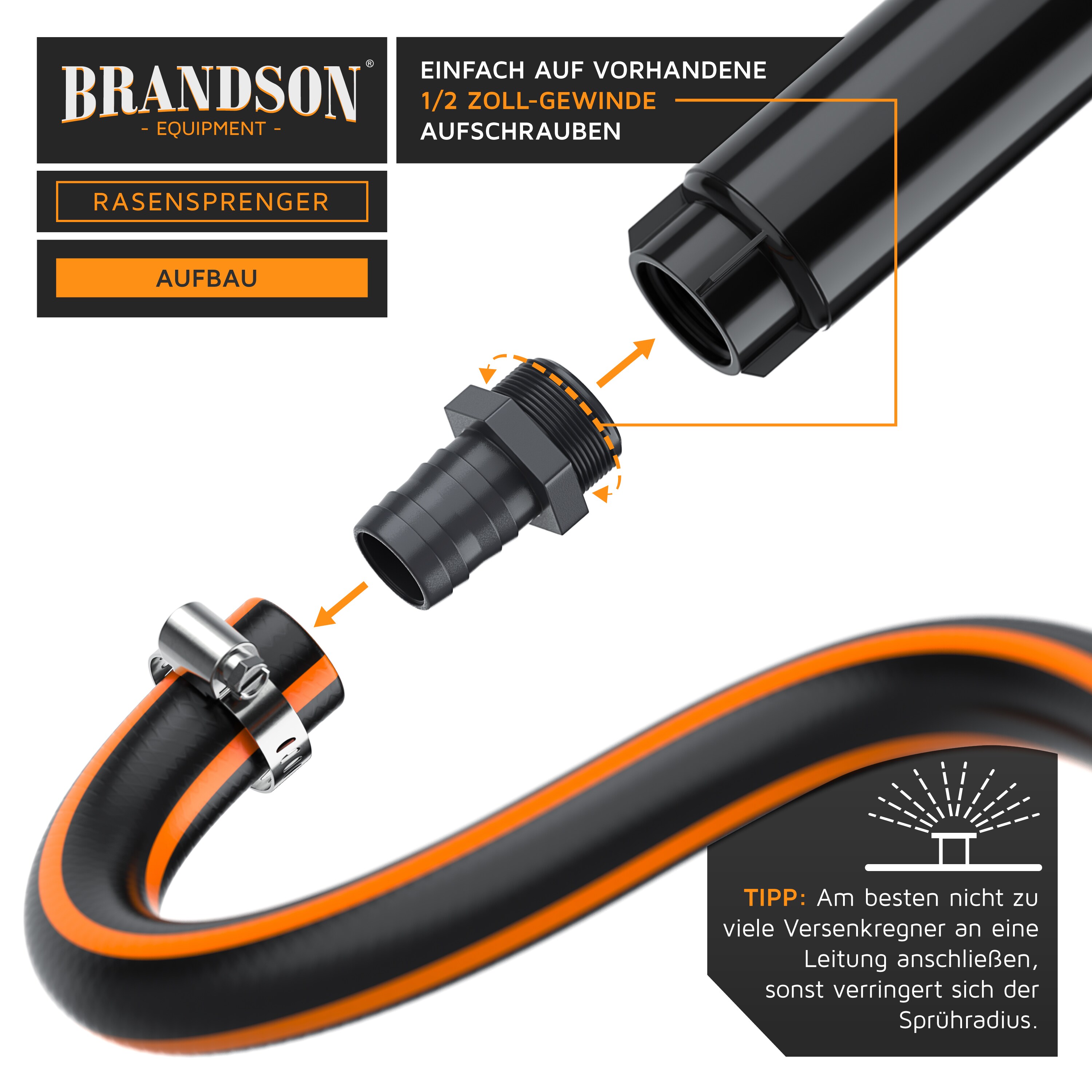Brandson 2x Versenkregner - Rasensprinkler - Gartensprinkler Bewässerungssystem versenkbar - für Flächen bis 25 m2 - mit Schmutzsieb - frostsicher