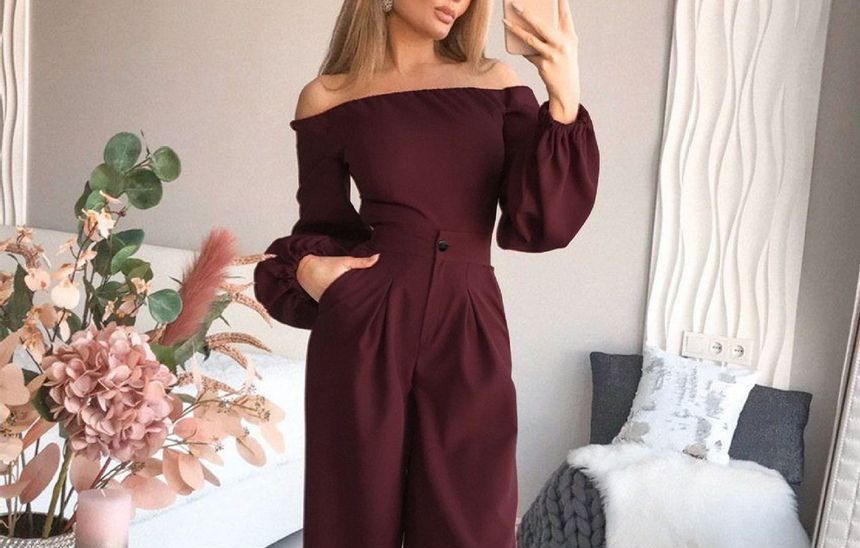 Grizelda - Off-Shoulder Jumpsuit met Wijde Pijpen