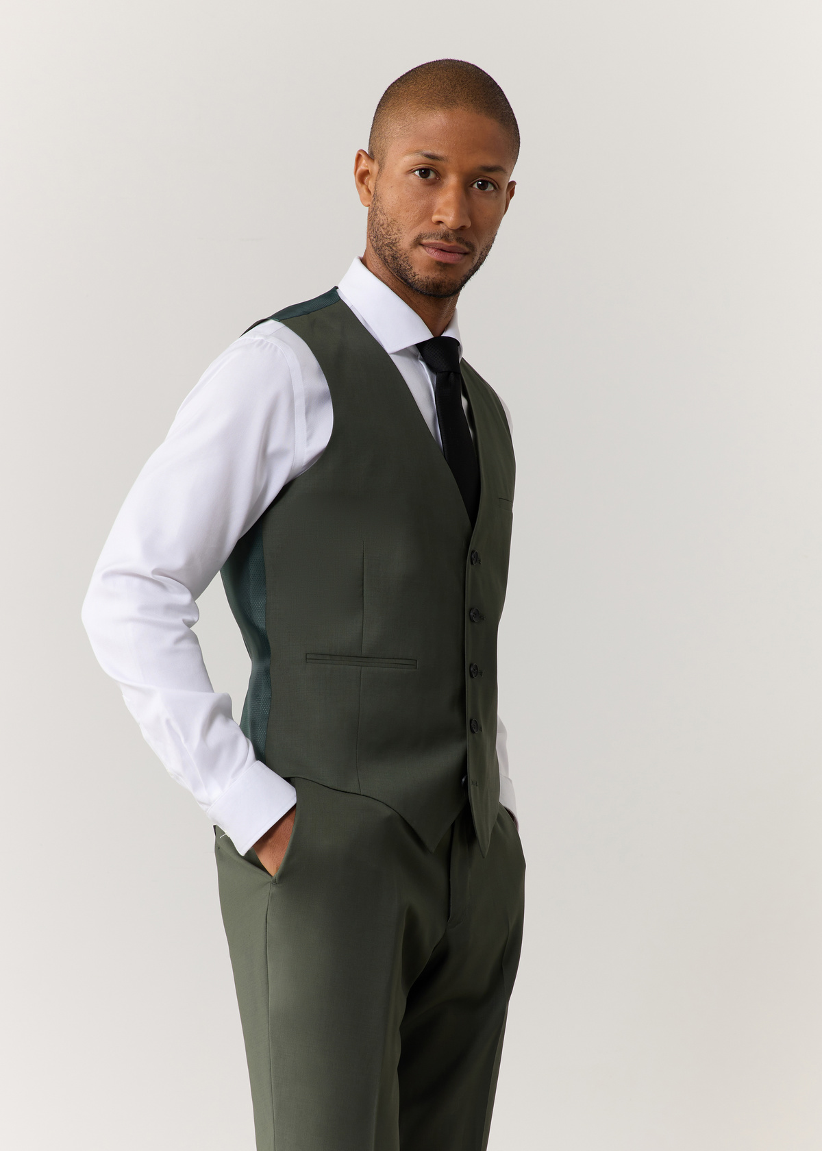 Gilet de costume en laine unie kaki