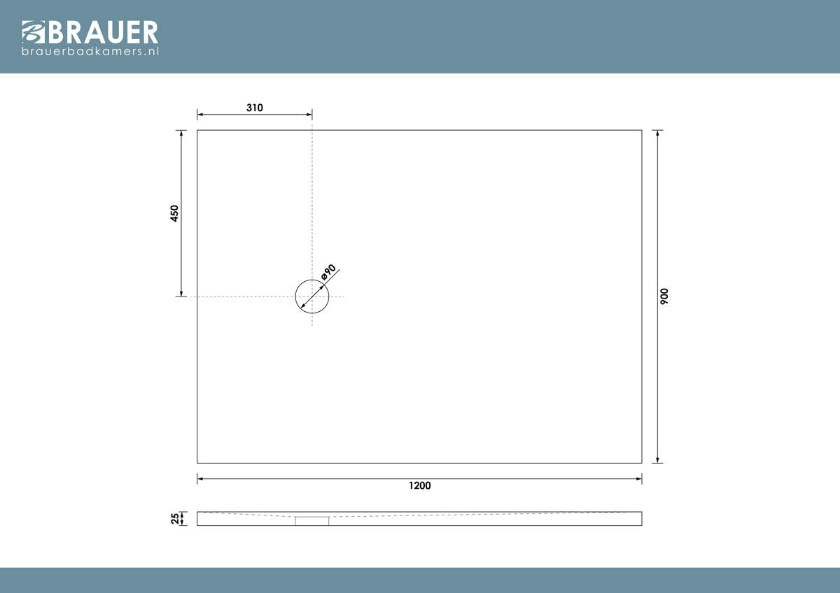Brauer Asteroid douchevloer 90x120cm mineraalmarmer wit mat
