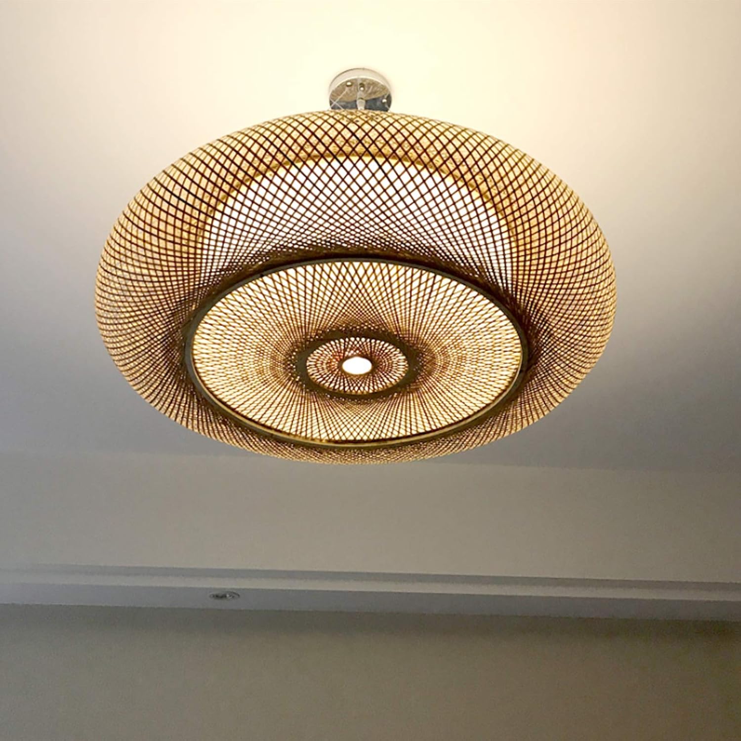 E27 Pendellampe Retro Hängeleuchten Natürlichen Bambus Pendelleuchte Vintage Gewebte Rattan Lampenschirm Kronleuchter Höhe Verstellbare Hängelampe Beleuchtung Restaurant Teestube Café Deckenlicht,60cm