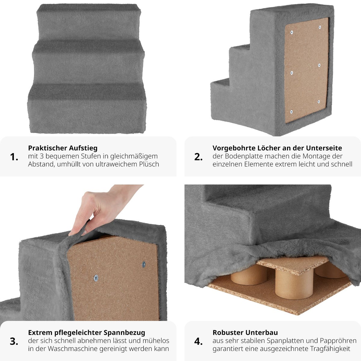 Huisdierentrap tectake Paw Path voor honden en katten, eenvoudig te reinigen, 37 x 45 x 34,5 cm