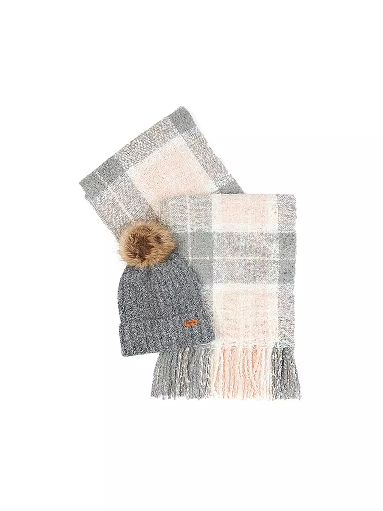 BARBOUR Geschenkset Beanie und Schal SALTBURN grau