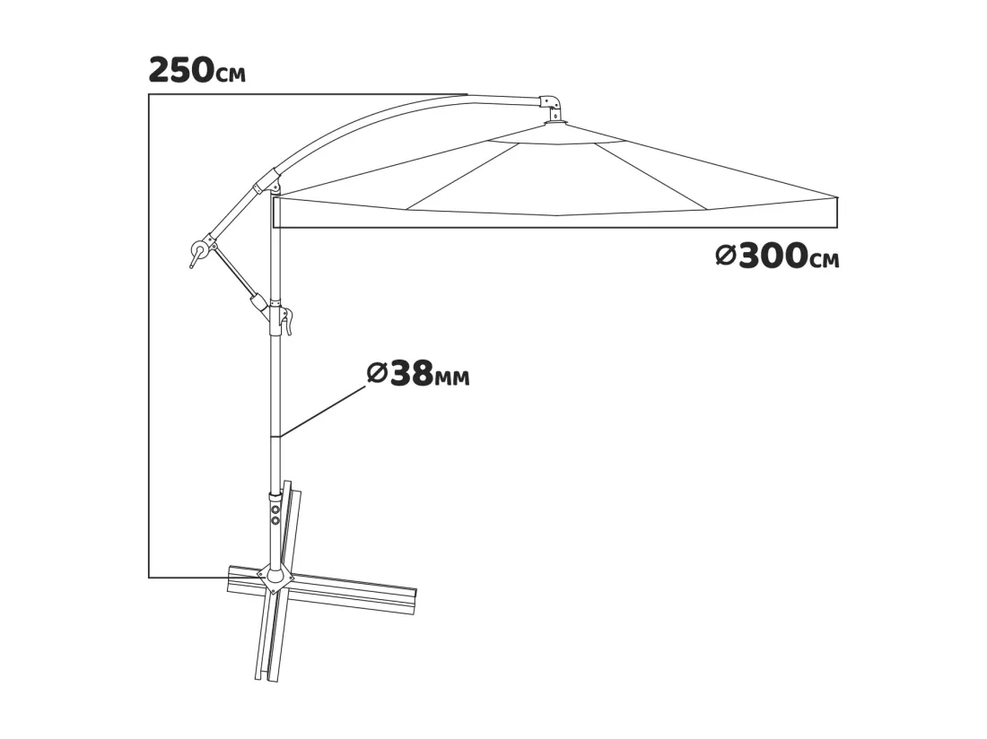 Parasol de jardin déporté - en acier avec toile octogonale Ø 300 cm, rouge