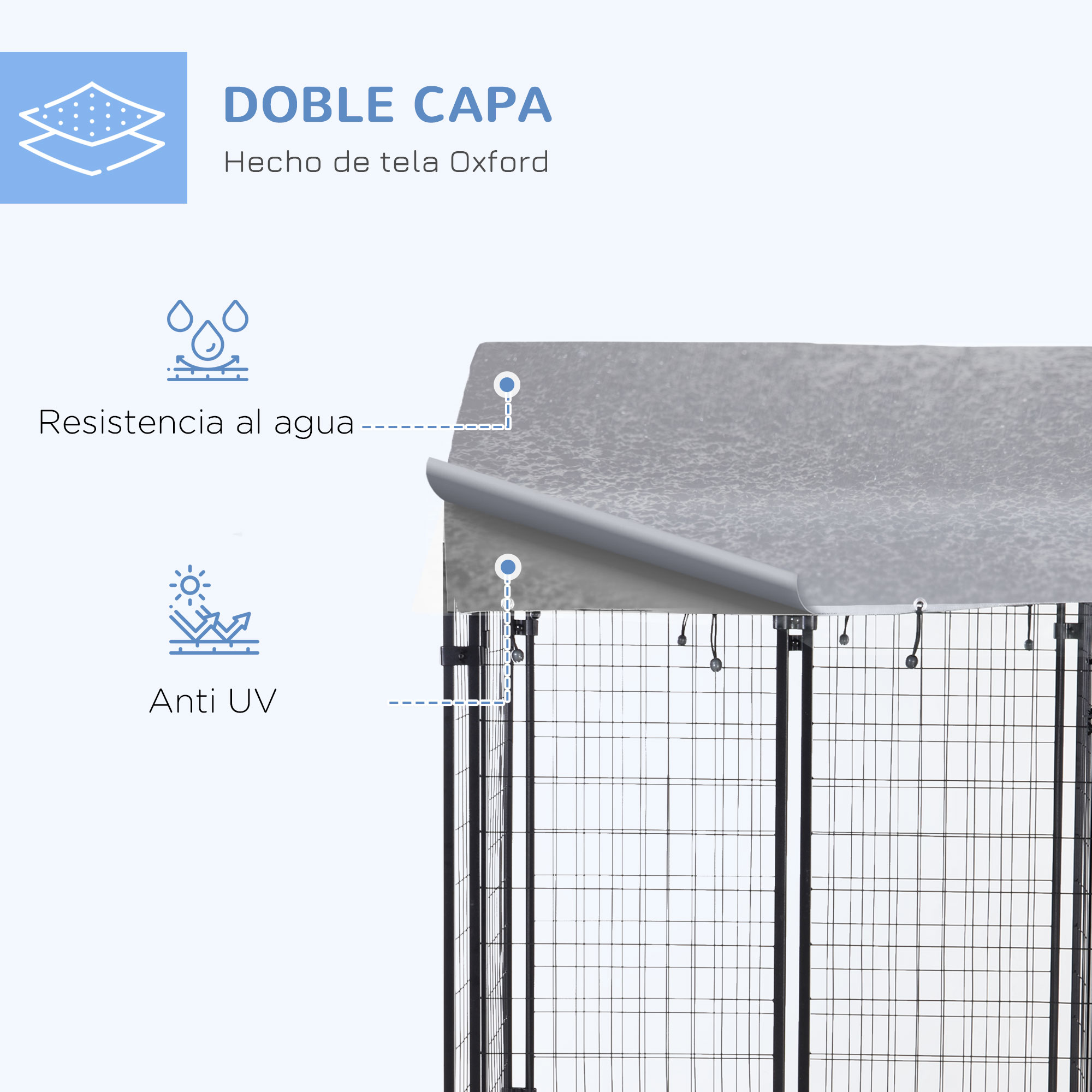 Canil externo Pawhut com cobertura, 120x120x138 cm, gaiola para cães, cercado para animais de estimação com tela metálica e porta com trava para jardim e pátio, cor prata.