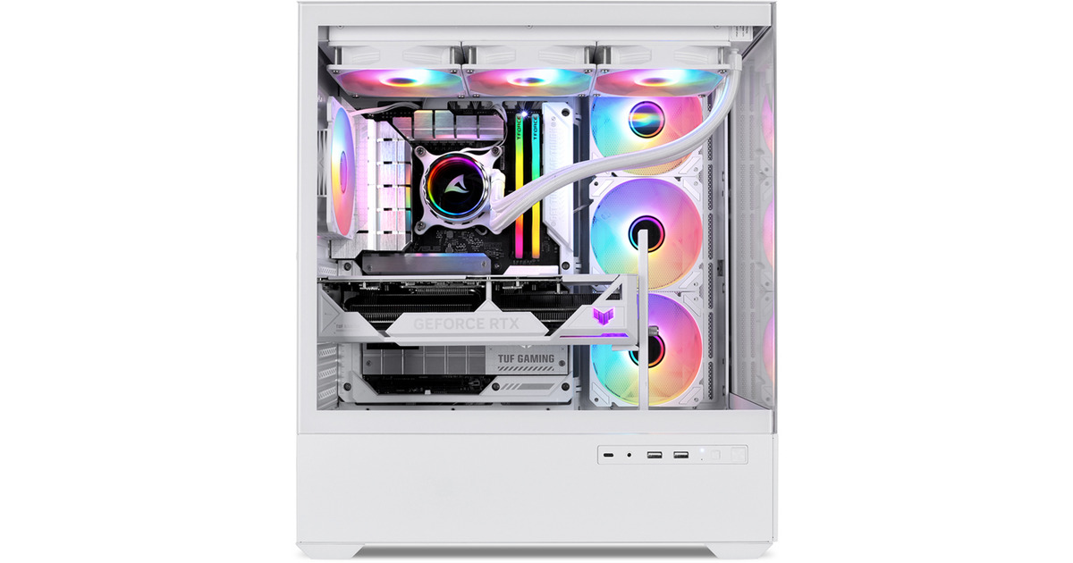 SharkoonAK6 RGB midi tower behuizing  (Wit | 2x USB-A | 1x USB-C | RGB | Tempered Glass)