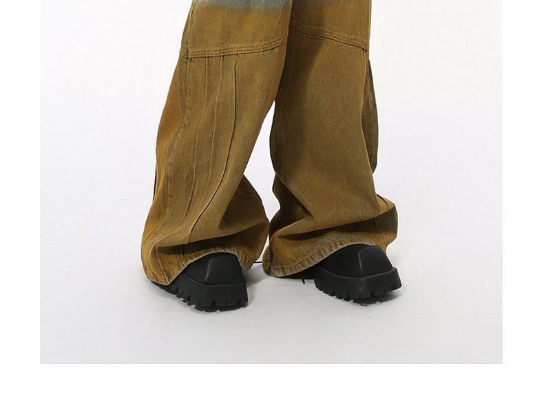 FAERIS - Hoge taille tweekleurige wijde pijpen jeans